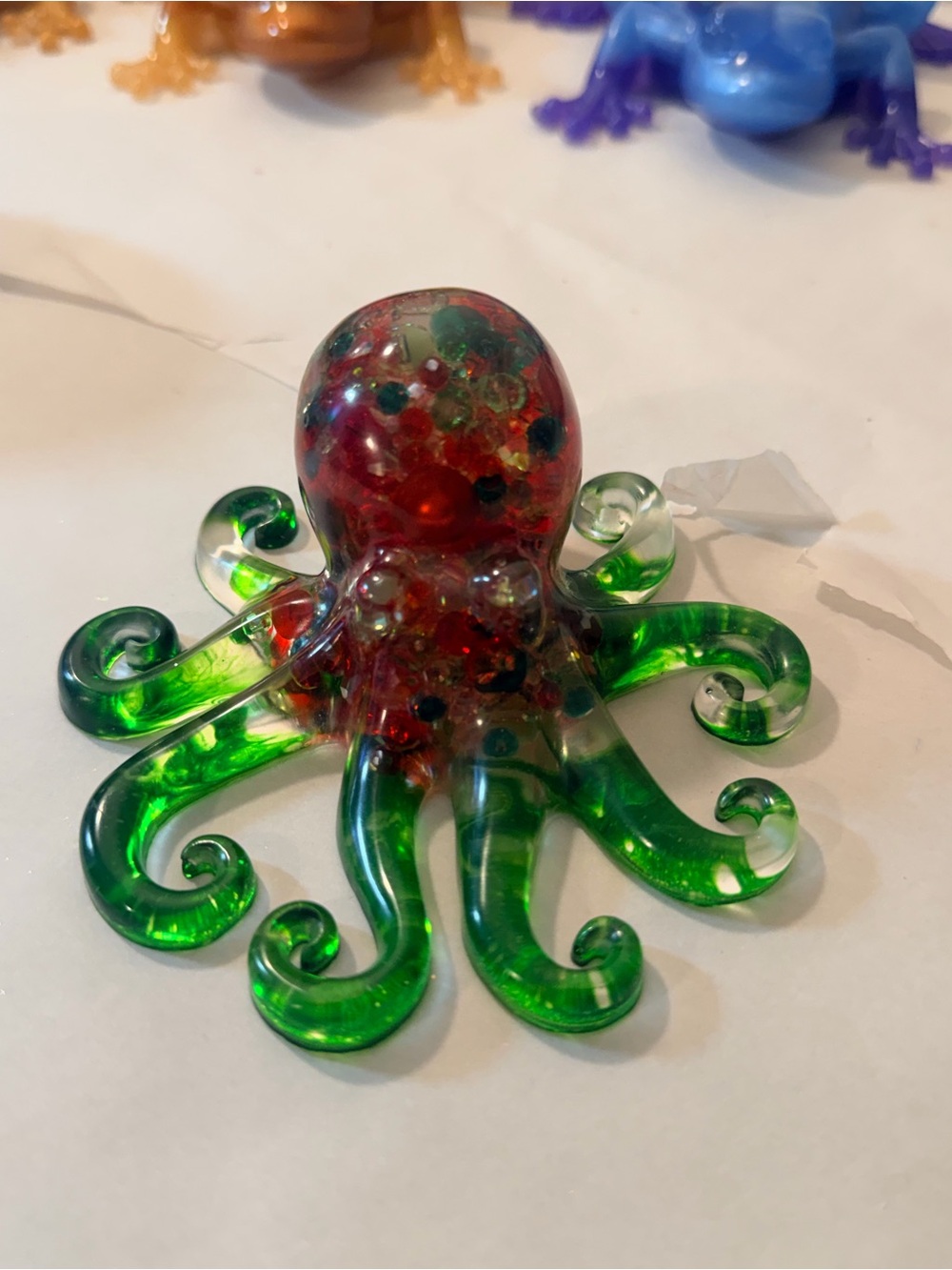 Hand-made Resin Octopus Figurine - Green & Red
